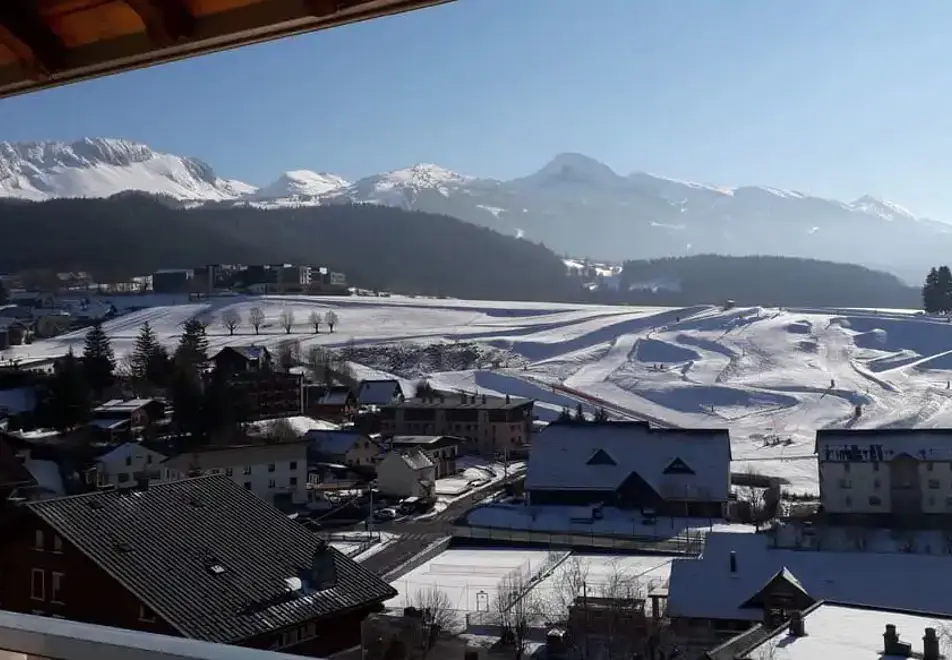 Le Splendid, Villard de Lans (self catered apartments) - View towards Luge and ski park (Cote 2000 in far distance)