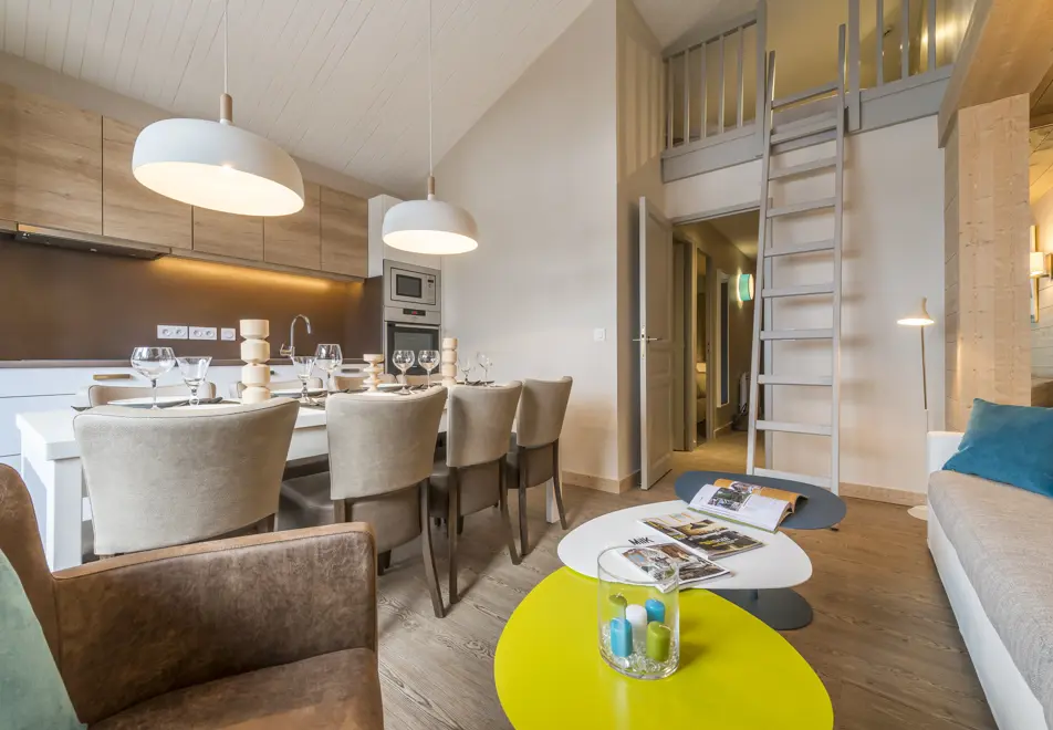 Chalets du Jardin Alpin, Val d'Isere (Espace Killy) - Living Area with Mezzanine (3 bed mezz 8)