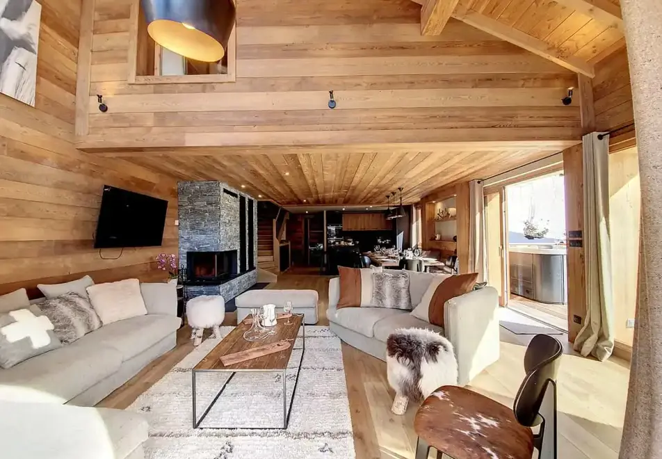 Chalet Edelweiss, Le Bettex (self catered chalet) - Open plan living and dining area